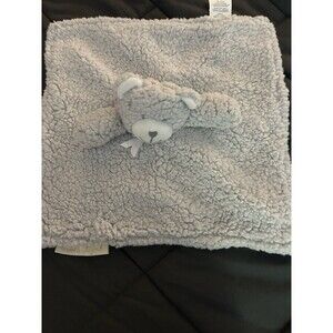 BLANKETS & BEYOND Gray plush Teddy BEAR  Security Blanket Lovey white ears soft